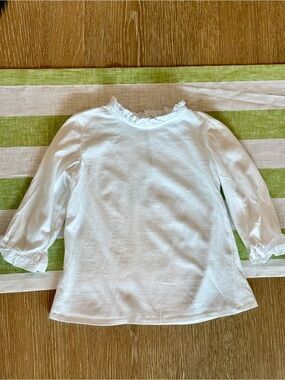 La Coqueta Girls' White Ruffle Neck Long-Sleeve Top